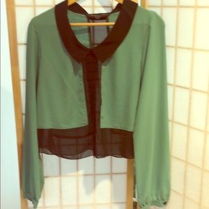 Twinkle by Wenlan emerald green cropped blouse NWT